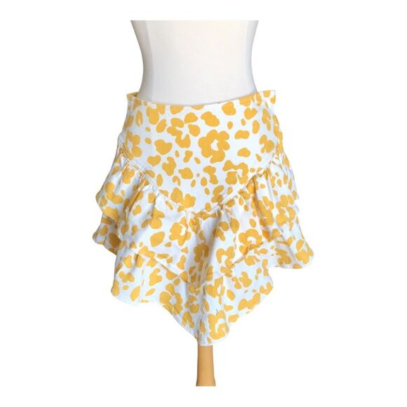 MOTHER NWT Women's Yellow/White Floral Leopard The Ruffle Denim Mini Skirt 26 - Picture 4 of 16